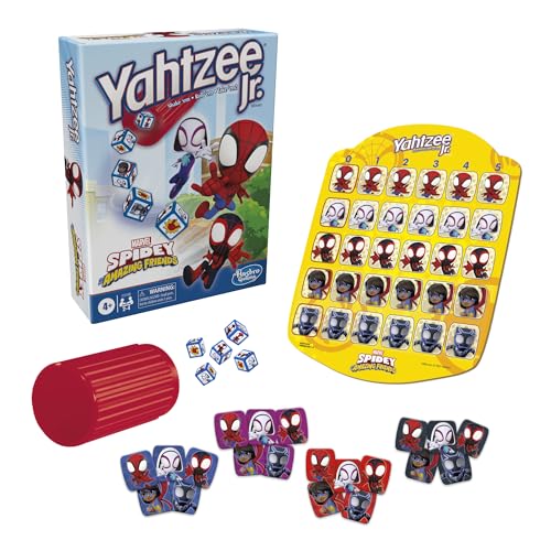 Hasbro Gaming Spidey and His Amazing Friends Yahtzee Jr.Marvel Edition Board Game for Kids, Easter Basket Stuffers or Gifts, Ages 4+ (Amazon Exclusive)