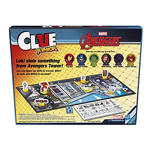 Hasbro Gaming Clue Junior: Marvel Avengers Edition Board Game for Kids Ages 5+, Loki's Big Trick, Classic Mystery for 2-6 Players (Amazon Exclusive)