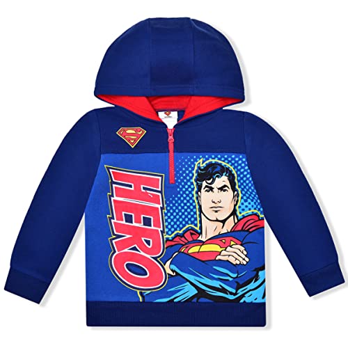 DC Comics Superman Boys’ Half Zip Up Hoodie for Toddler and Little Kids – Navy