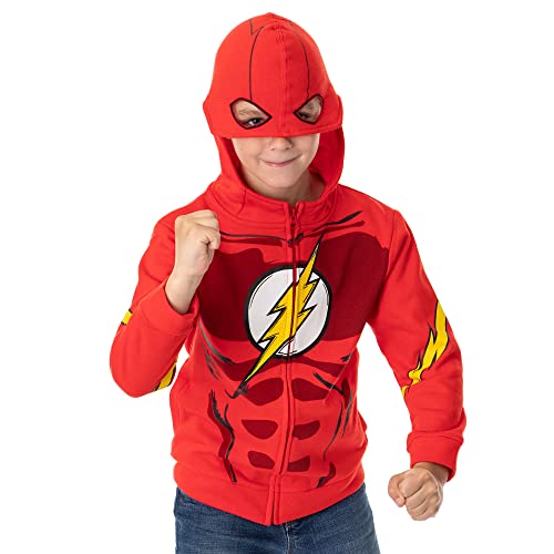 DC Comics The Flash Boy's Muscle Costume Design Full Zip Hoodie Sweatshirt, 8 Red