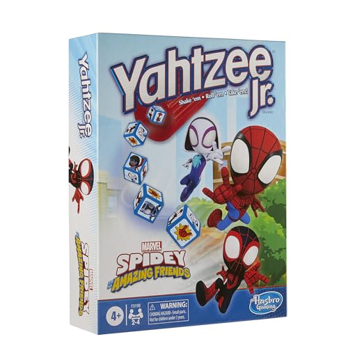 Hasbro Gaming Spidey and His Amazing Friends Yahtzee Jr.Marvel Edition Board Game for Kids, Easter Basket Stuffers or Gifts, Ages 4+ (Amazon Exclusive)