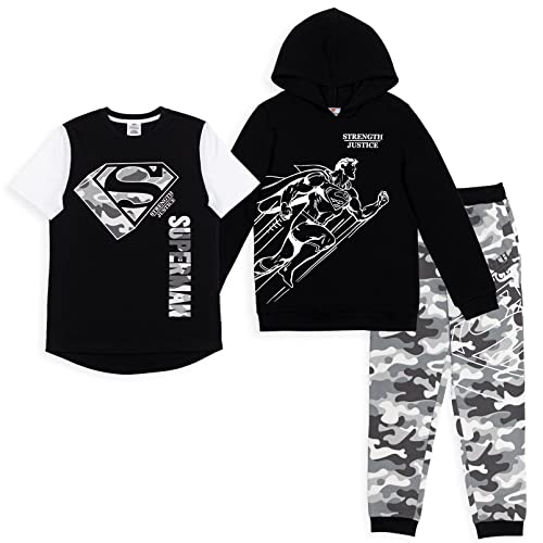 DC Comics Justice League Superman Big Boys Fleece 3 Piece Set Hoodie T-Shirt Pants 18 Black