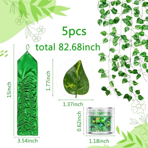 WATCPNO Ivy Costume Accessories for Halloween Fake Leaves Ivy Cosplay Green Ivy Costume Women Included Face Gems Long Green Fingerless Gloves