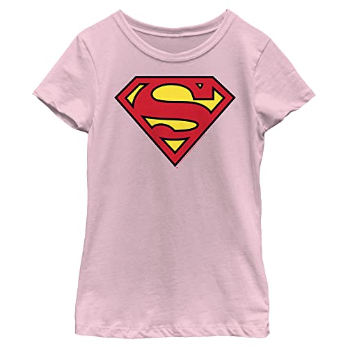 Superman Classic Logo Girls Tee Shirt, Light Pink