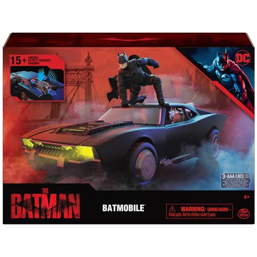 DC Comics, Batman Batmobile with 4” Batman Figure, Lights and Sounds, The Batman Movie Collectible, Kids Toys for Boys and Girls Ages 4 and up