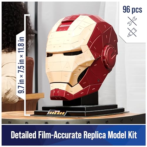 4D Build, Marvel Iron Man 3D Puzzle Model Kit with Stand 96 Pcs, Iron Man Helmet Desk Décor, Building Toys, 3D Puzzles for Adults & Teens 12+