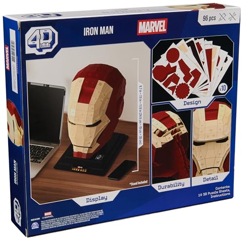 4D Build, Marvel Iron Man 3D Puzzle Model Kit with Stand 96 Pcs, Iron Man Helmet Desk Décor, Building Toys, 3D Puzzles for Adults & Teens 12+