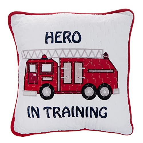 Cozy Line Home Fashions Hero Square Throw Pillow, Red White Embroidered Print Pattern Cotton Decorative Pillow for Kid Boys (Hero in Training Pillow, Decor Pillow - 1 Piece)