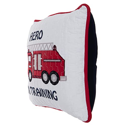 Cozy Line Home Fashions Hero Square Throw Pillow, Red White Embroidered Print Pattern Cotton Decorative Pillow for Kid Boys (Hero in Training Pillow, Decor Pillow - 1 Piece)