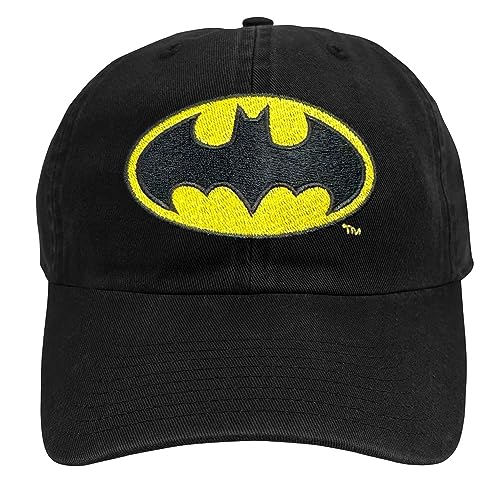 Popfunk Official Batman Classic Bat Shield Logo Dad Hat - The U18 Adjustable Relaxed-Fit Cap - Unisex for Men and Women, Black