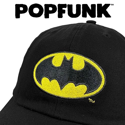 Popfunk Official Batman Classic Bat Shield Logo Dad Hat - The U18 Adjustable Relaxed-Fit Cap - Unisex for Men and Women, Black