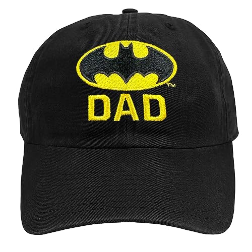 Popfunk Official Batman Bat Dad Shield Logo Dad Hat - The U18 Adjustable Relaxed-Fit Cap - Unisex for Men and Women, Black