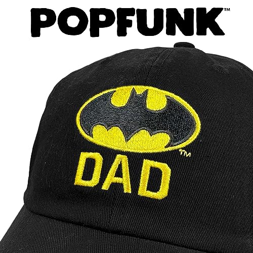 Popfunk Official Batman Bat Dad Shield Logo Dad Hat - The U18 Adjustable Relaxed-Fit Cap - Unisex for Men and Women, Black