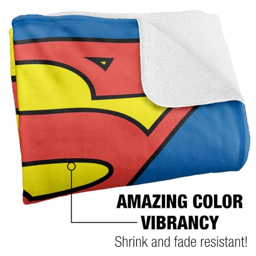 Superman Blanket, 50"x60", Classic Logo Silky Touch Sherpa Back Super Soft Throw Blanket