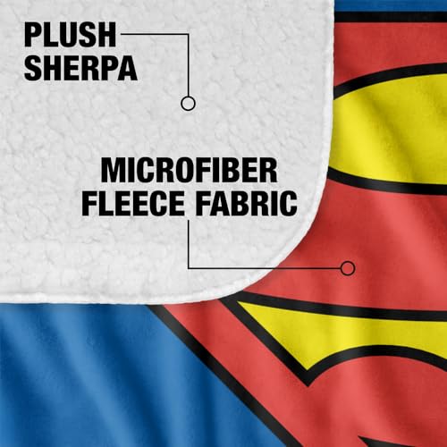 Superman Blanket, 50"x60", Classic Logo Silky Touch Sherpa Back Super Soft Throw Blanket
