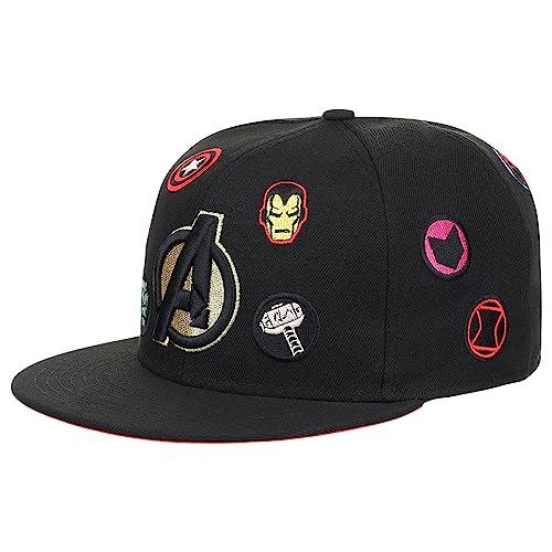 Marvel Avengers 60th Anniversary All-Over Fitted Flat Bill Cap (blk/red, 7 3/4)