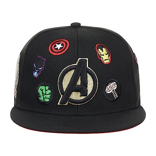 Marvel Avengers 60th Anniversary All-Over Fitted Flat Bill Cap (blk/red, 7 3/4)