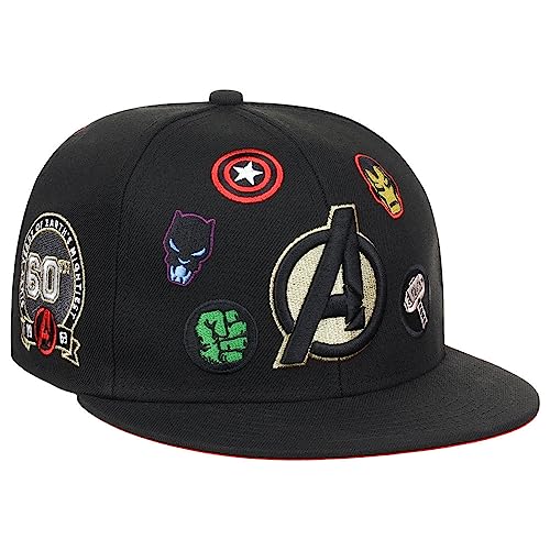 Marvel Avengers 60th Anniversary All-Over Fitted Flat Bill Cap (blk/red, 7 3/4)