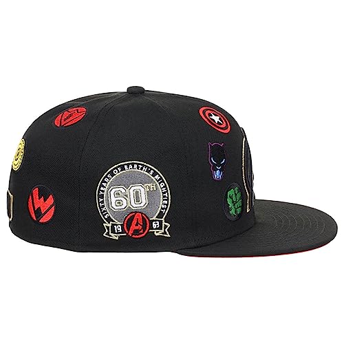 Marvel Avengers 60th Anniversary All-Over Fitted Flat Bill Cap (blk/red, 7 3/4)