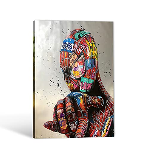 Graffiti Canvas Wall Art - Graffiti Wall Art, Cool Superheroes Graffiti Prints Picture for Room Decor Gift, Modern Colorful Graffiti Canvas Painting, Framed Artwork for Home Wall Decor (12x18 Inches)
