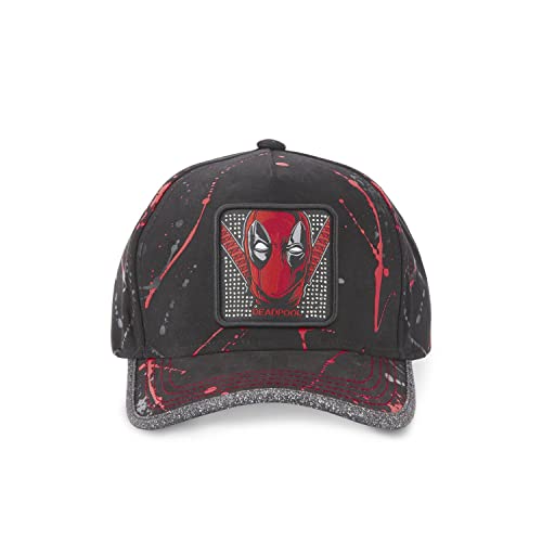 Capslab Deadpool Marvel Black Red Splatter Strapback Cap - One-Size