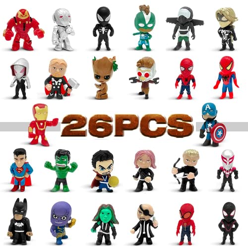 CLKPEN 26 PCS Action Figures Hero Adventures Ultimate Super Hero Set, Mini Toys Figurines for Boys Set, Suitable for Hero Cake Toppers Ornaments, Christmas, Easter Eggs, Holiday Party Favors