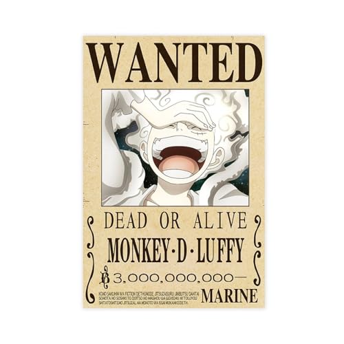 HOUKIG Anime Bounty Wanted Monkey D Luffy Poster Canvas Poster Wall Art Decor Print Picture Paintings for Living Room Bedroom Decoration Unframe: Unframe:12x18inch(30x45cm)