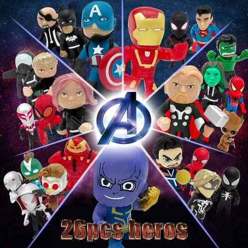 CLKPEN 26 PCS Action Figures Hero Adventures Ultimate Super Hero Set, Mini Toys Figurines for Boys Set, Suitable for Hero Cake Toppers Ornaments, Christmas, Easter Eggs, Holiday Party Favors