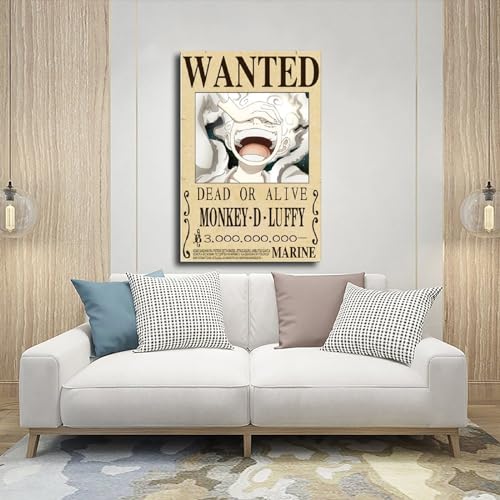 HOUKIG Anime Bounty Wanted Monkey D Luffy Poster Canvas Poster Wall Art Decor Print Picture Paintings for Living Room Bedroom Decoration Unframe: Unframe:12x18inch(30x45cm)