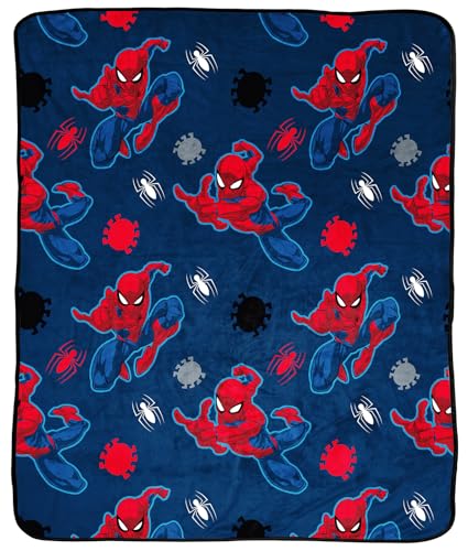 Marvel Spiderman Plush Throw Blanket - Measures 50 x 60 Inches - Kids Super Soft Blue Fleece Superhero Bedding
