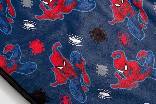 Marvel Spiderman Plush Throw Blanket - Measures 50 x 60 Inches - Kids Super Soft Blue Fleece Superhero Bedding