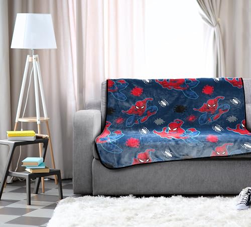 Marvel Spiderman Plush Throw Blanket - Measures 50 x 60 Inches - Kids Super Soft Blue Fleece Superhero Bedding