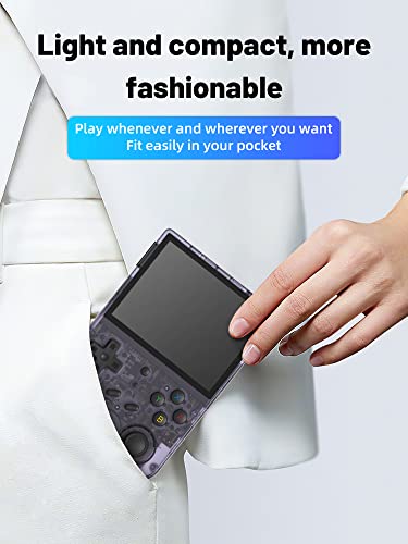RG353V Handheld Game Console 3.5 Inch IPS Screen 640*480 High Resolution CPU RK3566 Quad-Core OS Android 11, Linux 2G/64G+16G 3200mAh Battery(Purple Transparent)