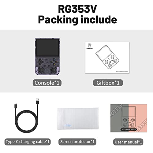 RG353V Handheld Game Console 3.5 Inch IPS Screen 640*480 High Resolution CPU RK3566 Quad-Core OS Android 11, Linux 2G/64G+16G 3200mAh Battery(Purple Transparent)