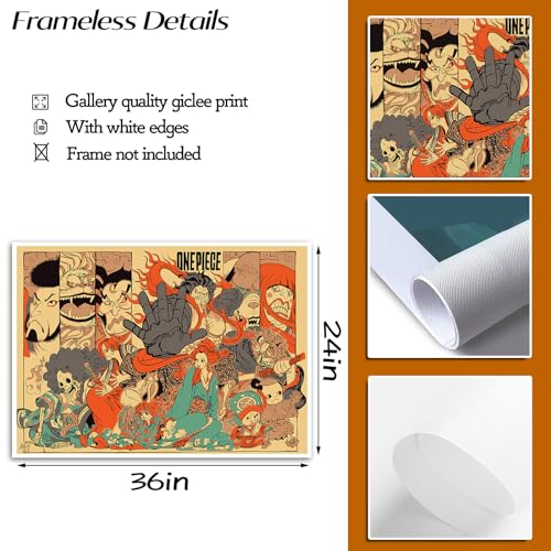 ORAPICH Anime Poster for Walls Ukiyo-e Canvas Painting Luffy Zoro Poser Anime Canvas Wall Art,Unframed 24x36inch