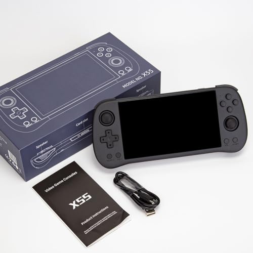 X55 Retro Arcade Handheld Game Console Built-in 30,000 Games, 5.5-Inch IPS Screen RK3566 CPU , Nostalgic Arcade Video Gaming Machines for Kids Adults -16G+256G (Black)