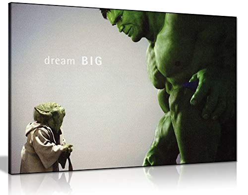 Panther Print, Canvas Wall Art, Yoda and the Hulk Comic Book Movie, Avengers Superhero Picture Prints, Print for Special Occasions (76x51cm)