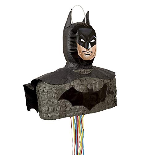 Unique Black Cardboard & Paper Batman 3D Pinata - 15" x 14" - Ideal for Kids' Birthdays & Batman-Themed Celebrations (1 Pc.)