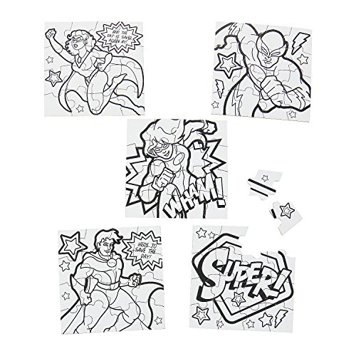 Fun Express Bulk DIY Superhero Mini Puzzles - Set of 50 - Kids Crafts and Birthday Party Favors