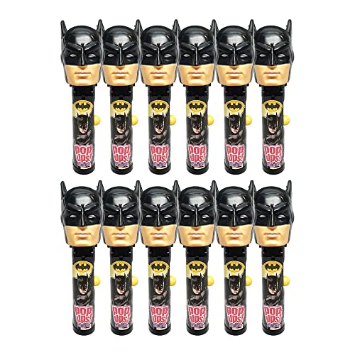 Pop Ups! Batman Justice League Lollipop Holder | Collectable Batman Toy Lollipop Case | Party Favors for Halloween, Goodie Bags, Piñata Candy, Game Prizes | Bulk Set of 12 | Lollipops Included