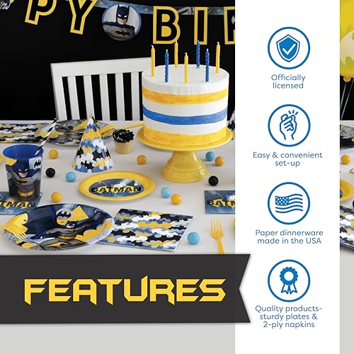 Batman Birthday Party Supplies | Batman Party Supplies | Batman Birthday Decorations | Batman Party Decorations | With Banner, Table Cover, Masks, Plates, Napkins, Button | For Boys or Girls | Serves