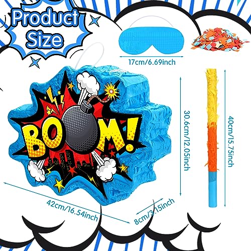 Namalu Boom Pinata Hero Birthday Party Decoration Comic Book Action Pinata Action Hero Pinata with Eye Mask Bat Confetti for Boys Girls Hero Themed Birthday Action Party Games Supplies