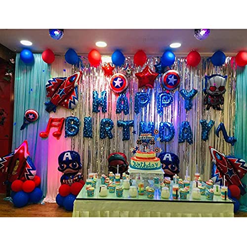 Superhero Birthday Party Decorations 72 Pack Avenger Birthday Party Supplies Large Super Hero Balloons Happy Birthday Banner Blue Background Perfect for Kids Theme Birthday and Super Hero Fan Party