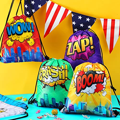 Kajaia 30 Pcs Hero Party Favors Bags Comic Heroes Drawstring Bag Backpacks Goodie Candy Gift Bags for Kids Girls Boys Birthday Party Supplies Decorations, 9.8 x 11.8 Inch
