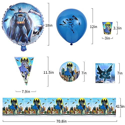 Bat-Man Birthday Decorations Party Supplies Serves 20 Guests Include Plates, Napkins, Cups, Balloons, Table Cover, Birthday Banner, Cupcake Toppers and Triangle Flags for Kids Boys Teens Men