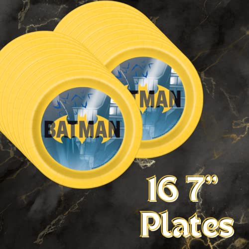 Batman Birthday Party Supplies including Batman Birthday Decorations and Batman Plates and Cups and other Tableware for 16 Guests for Boy's Batman Party or Superhero Birthday Party