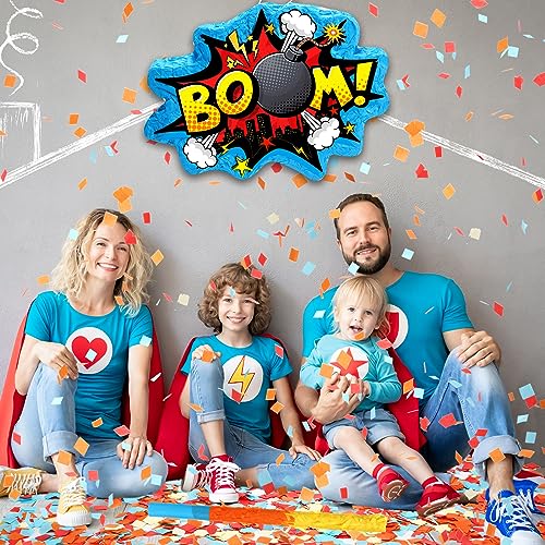 Namalu Boom Pinata Hero Birthday Party Decoration Comic Book Action Pinata Action Hero Pinata with Eye Mask Bat Confetti for Boys Girls Hero Themed Birthday Action Party Games Supplies