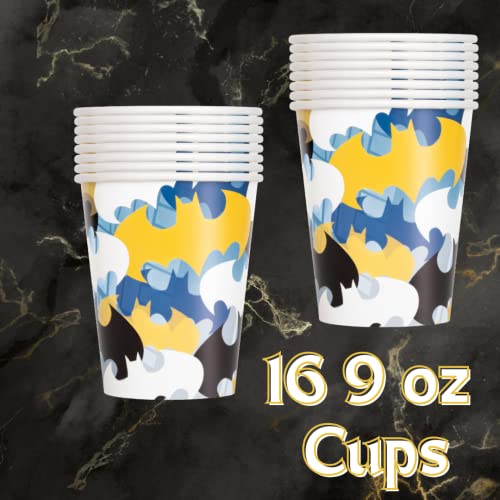Batman Birthday Party Supplies including Batman Birthday Decorations and Batman Plates and Cups and other Tableware for 16 Guests for Boy's Batman Party or Superhero Birthday Party