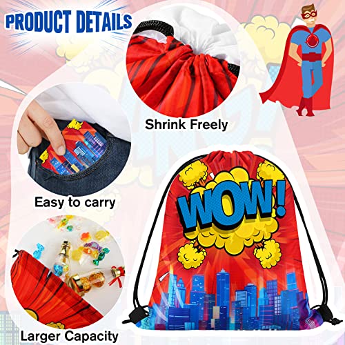 Kajaia 30 Pcs Hero Party Favors Bags Comic Heroes Drawstring Bag Backpacks Goodie Candy Gift Bags for Kids Girls Boys Birthday Party Supplies Decorations, 9.8 x 11.8 Inch