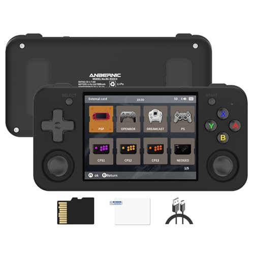 RG35XX H Retro Handheld Game Console 3.5 in IPS Screen Built-in 3300mAH Battery 64G TF Card Preinstalled 5528 Classic Games(Black)